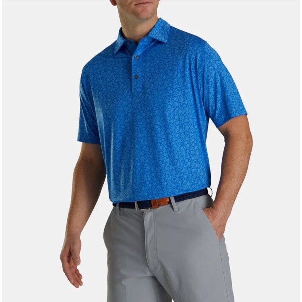 FootJoy Blue Floral Print Performance Polo Shirt Mens Large Golfcore Lightweight